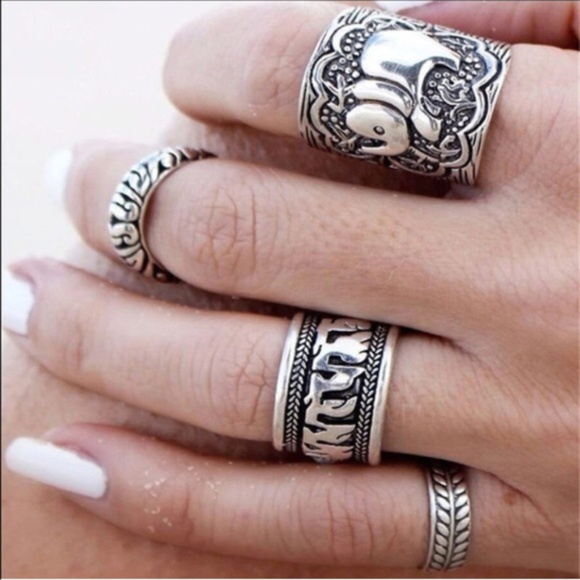 Jewelry - 4 Pcs Punk Vintage Boho Antique Elephant Ring Set